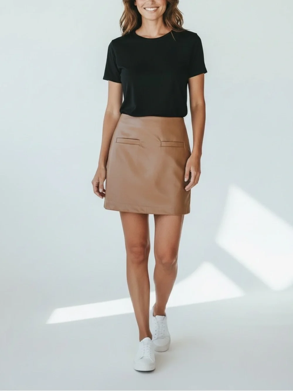 Faux Leather Mini Skirt Brown Vegan Leather Cowgirl Straight Zip NWT A New Day